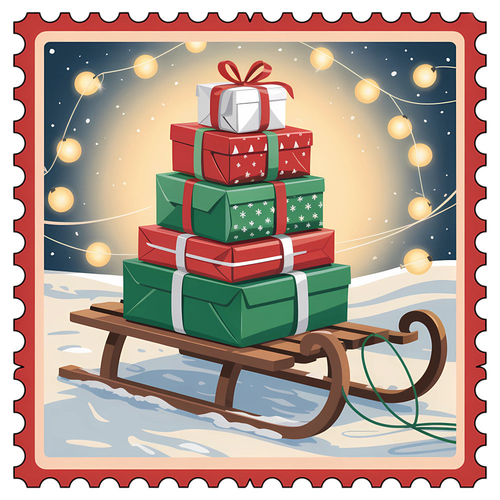 Vintage Christmas Stamps Fabric Panel 3