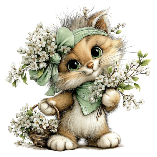 Whimsical Spring Cat Fabric Panel 26