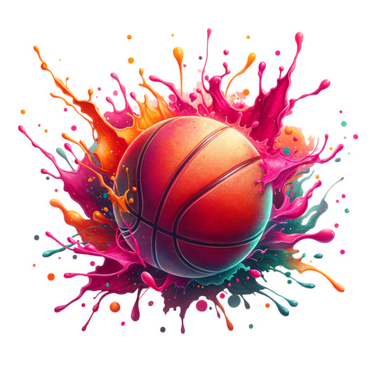Watercolor Basketball and Splash Fabric Panel 12