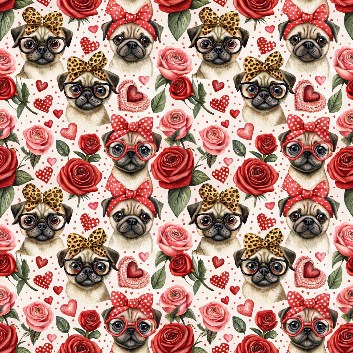 Daily Deal: Pugs and Roses Pattern 1 Quilting Cotton Fabric - 45" x 2 Yards"