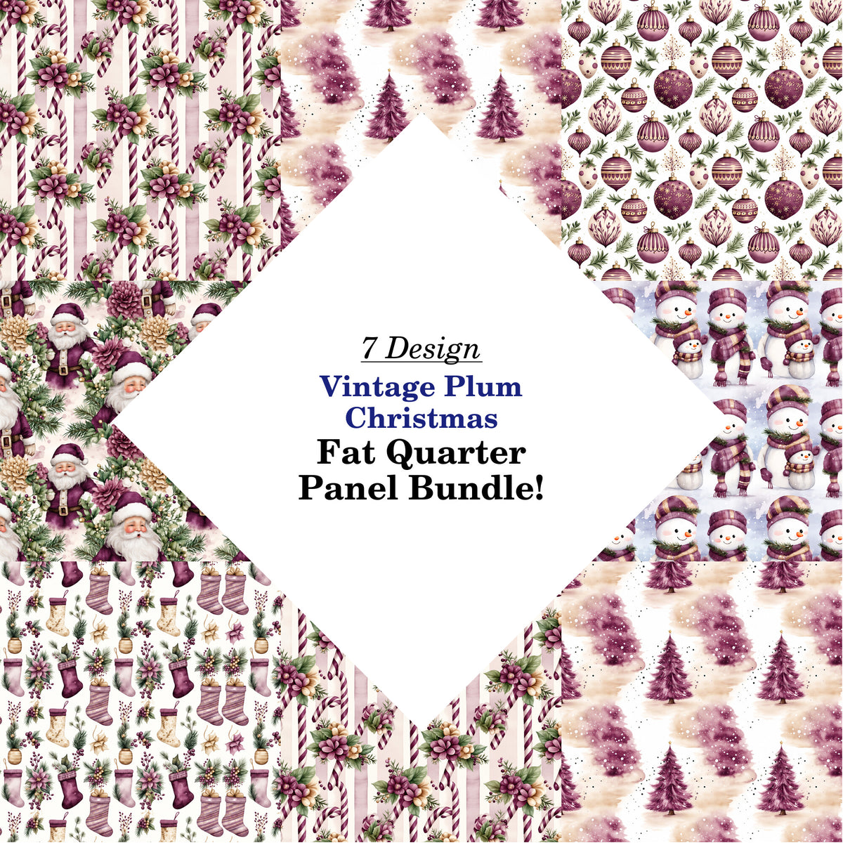 Vintage Plum Christmas Fat Quarter Bundle