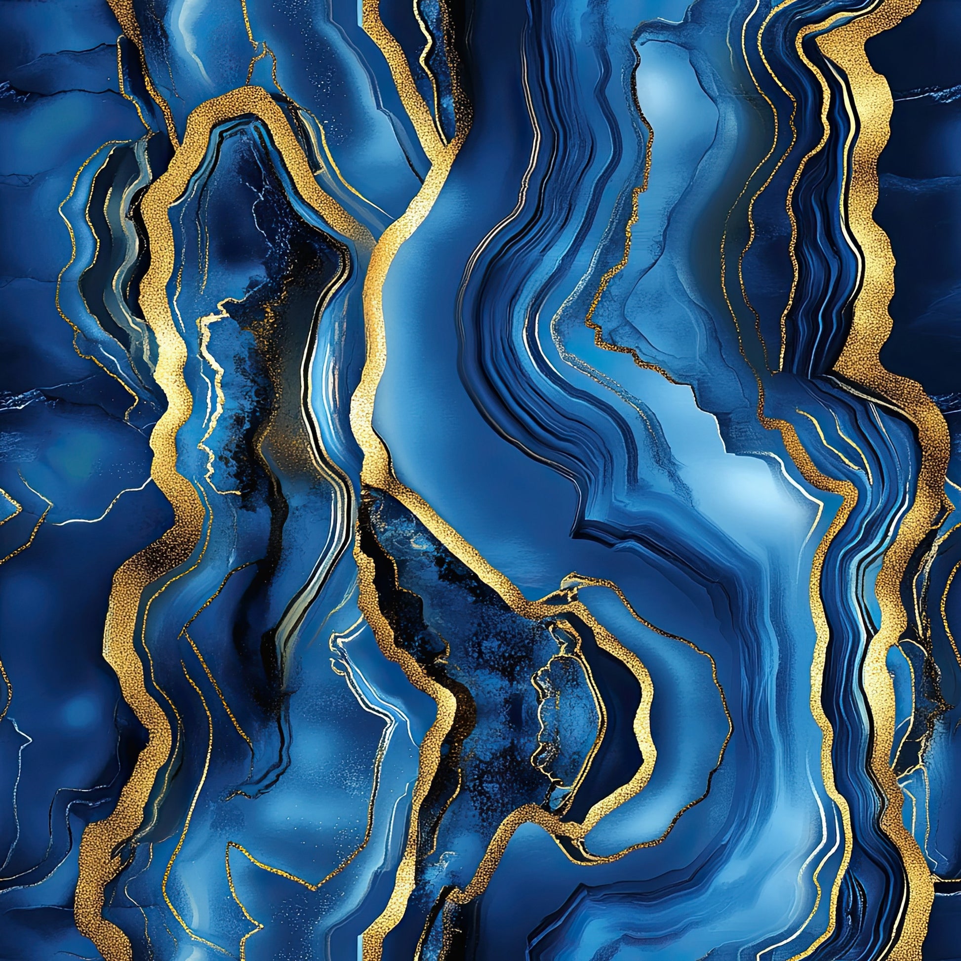 royal blue, gold, navy blue, cobalt blue, agate pattern, marble design, geode inspired, flowing lines, organic swirls, mineral veins, luxurious, elegant, abstract, fluid motion, quilting cotton, fabric panel, natural stone, crystalline, sophisticated, contemporary