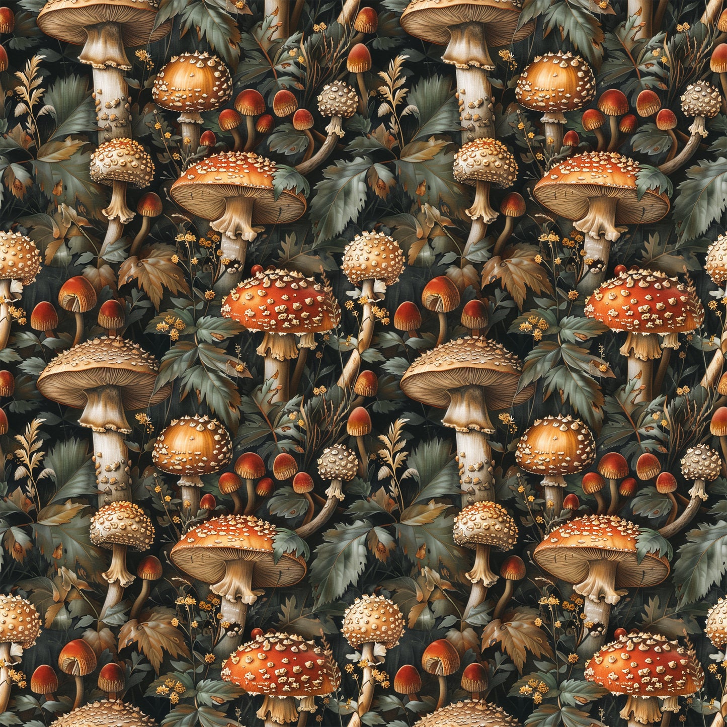 Retro Mushroom Botanical Pattern 1 Quilting Cotton Fabric