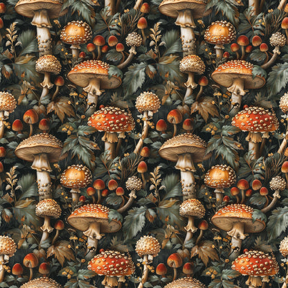 Retro Mushroom Botanical Pattern 1 Quilting Cotton Fabric