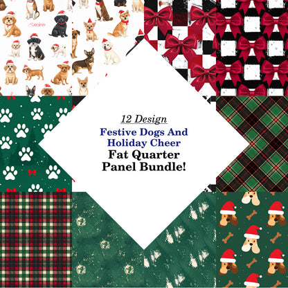 Festive Dogs And Holiday Cheer Fat Quarter Bundle
