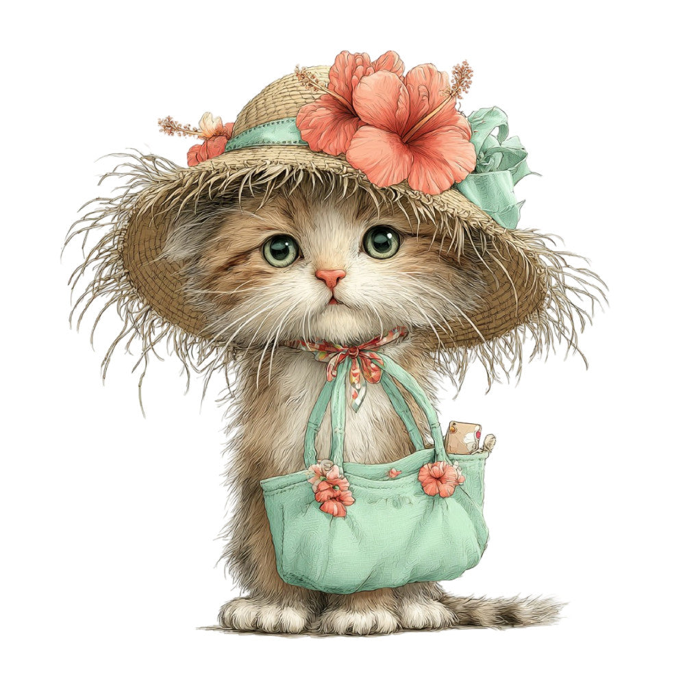 Whimsical Summer Cat Fabric Panel 8