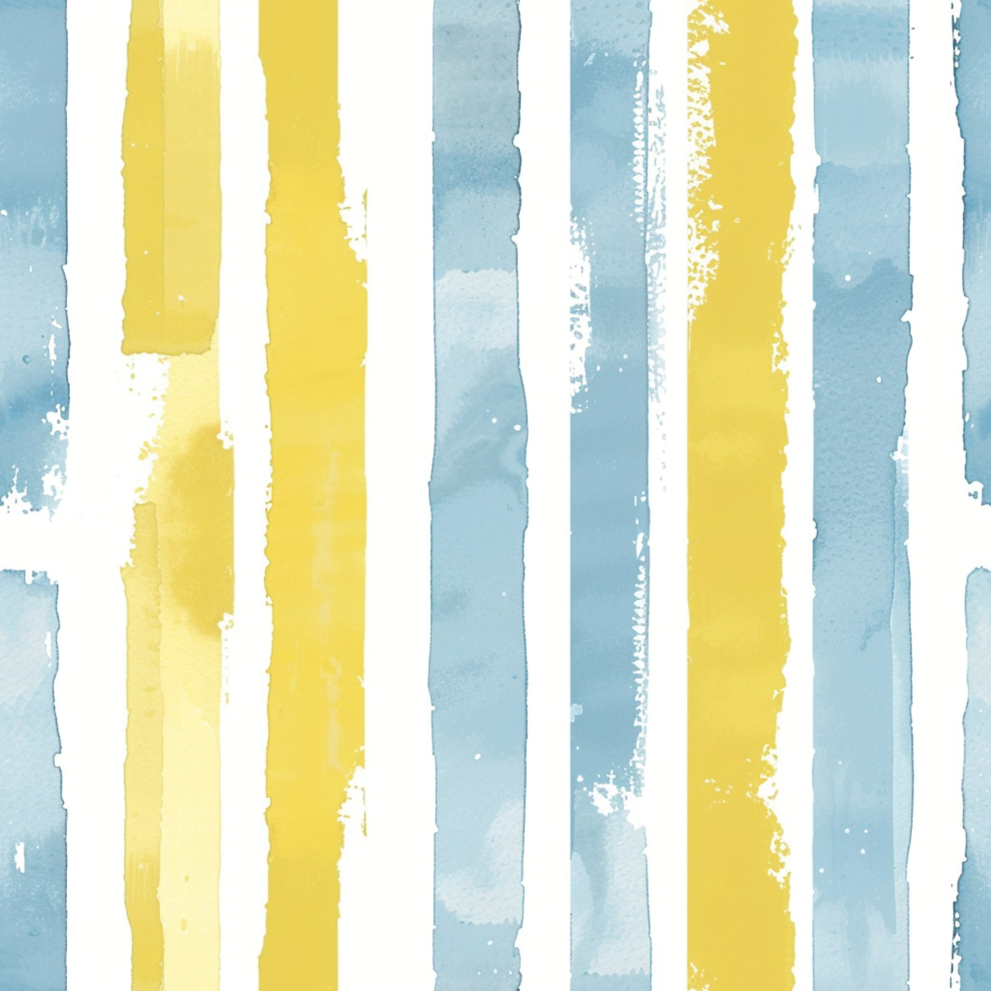 yellow stripes, blue stripes, watercolor brushstrokes, vertical bands, soft pastels, painted texture, alternating colors, distressed edges, quilting cotton, fabric panel, artistic stripes, hand-painted effect, nursery colors, gentle hues, textured brushwork, irregular edges, cotton fabric, quilting material