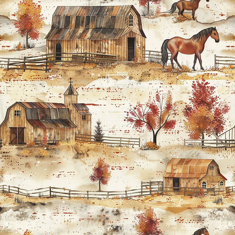 Daily Deal: Horse Ranch Pattern 5 Quilting Cotton Fabric - 45" x 2 Yards"