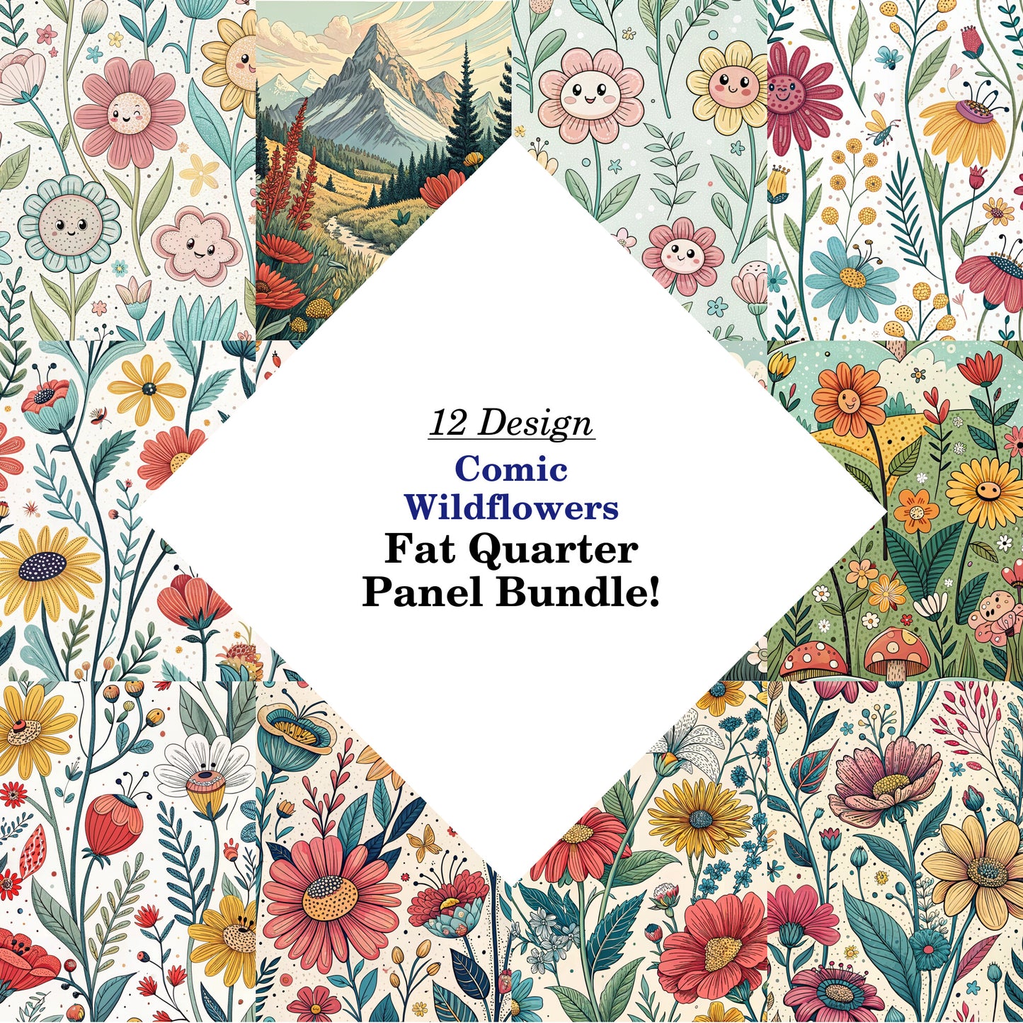 Comic Wildflowers Fat Quarter Bundle