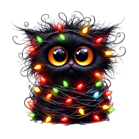 Tangled Christmas Cat Fabric Panel 12
