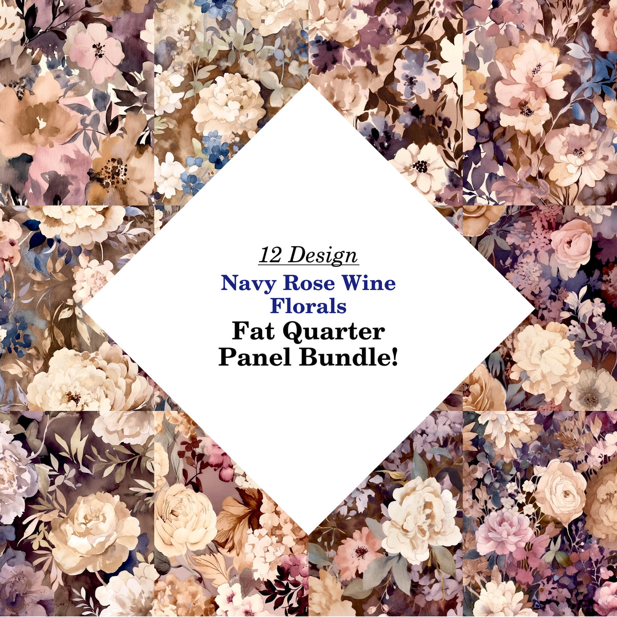 Navy Rose Wine Florals Fat Quarter Bundle