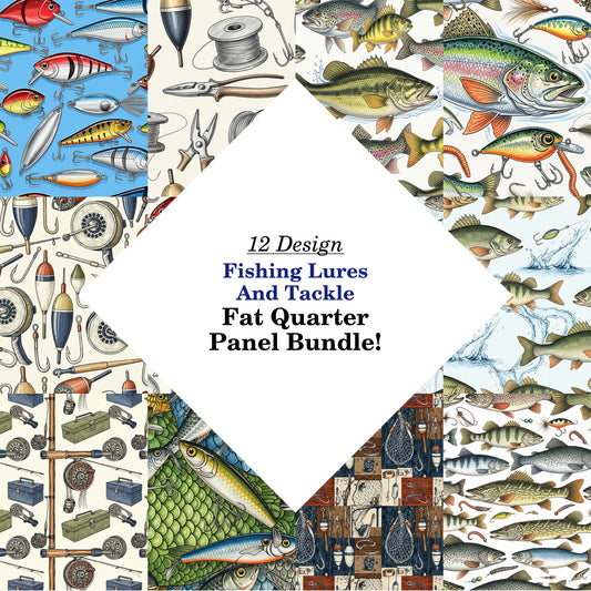 Fishing Lures And Tackle Fat Quarter Bundle