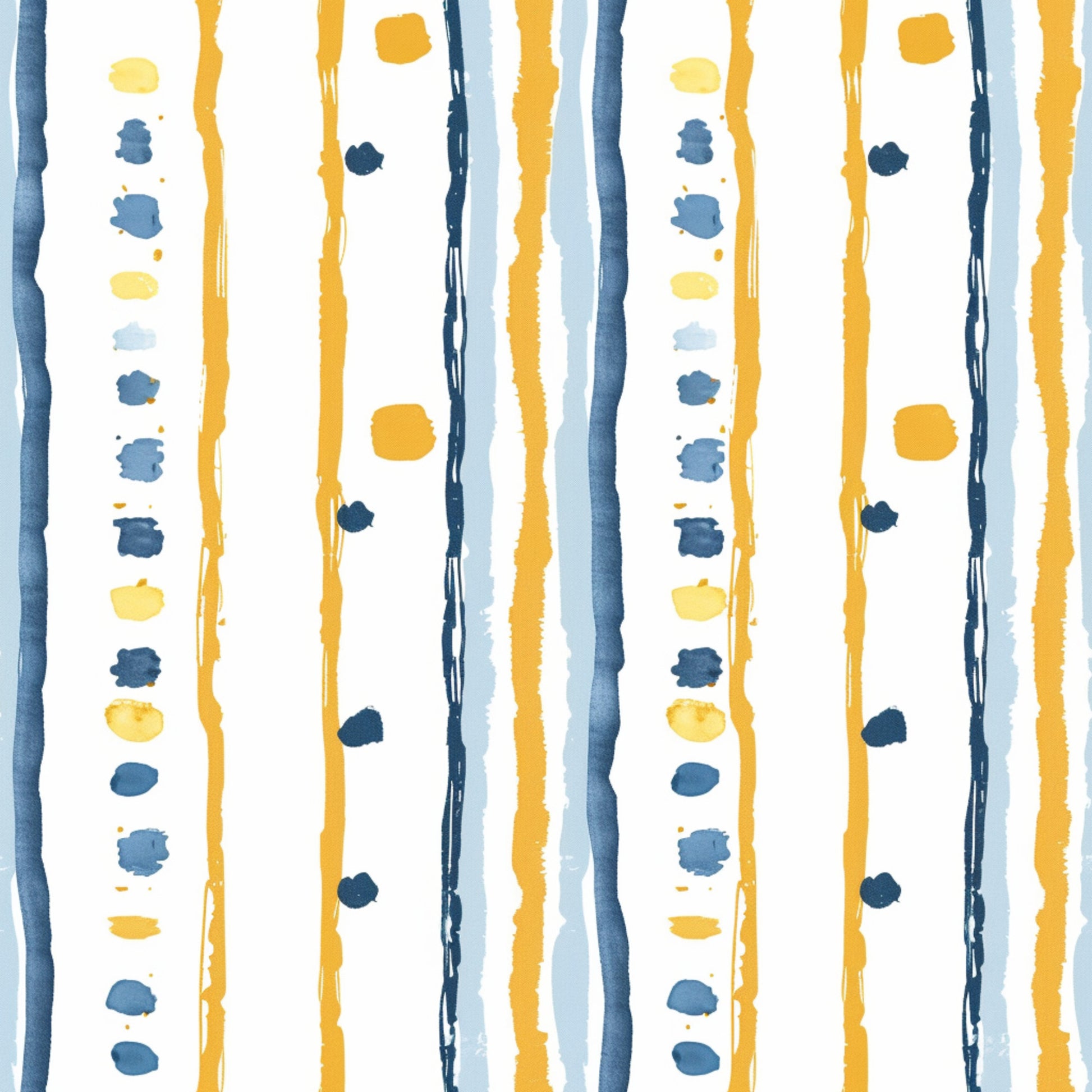 watercolor stripes, mustard yellow, navy blue, light blue, vertical lines, abstract brushstrokes, hand painted, organic dots, flowing bands, quilting cotton, fabric panel, watercolor effect, irregular stripes, artistic design, contemporary pattern, soft wash, painterly style, modern aesthetic
