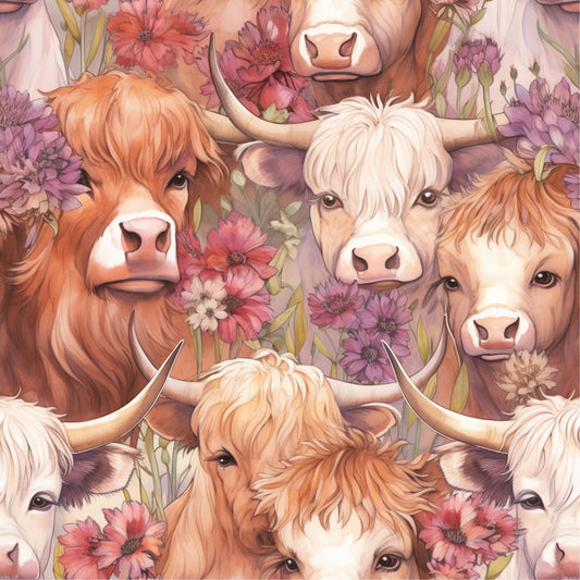 Pretty Highland Cows Pattern 17 Quilting Cotton Fabric