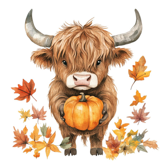 Autumn Highland Cow Fabric Panel 1