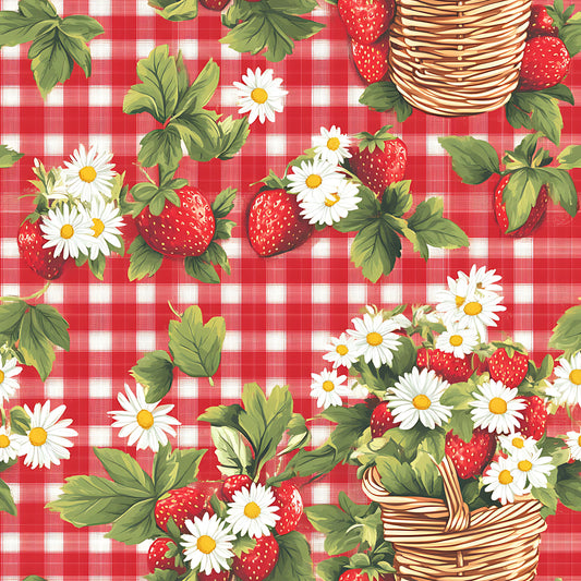 Strawberry Gingham Picnic Pattern 20 Quilting Cotton Fabric