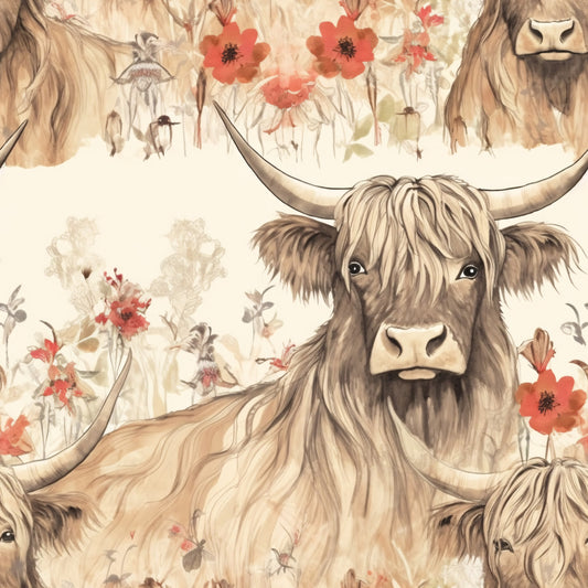 Highland Cows on the Farm Pattern 11 Quilting Cotton Fabric