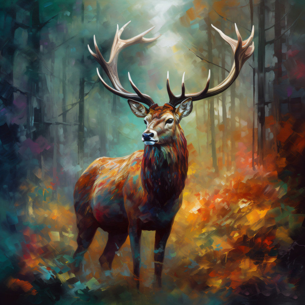 Majestic Deer in Lush Forest Fabric Panel 1