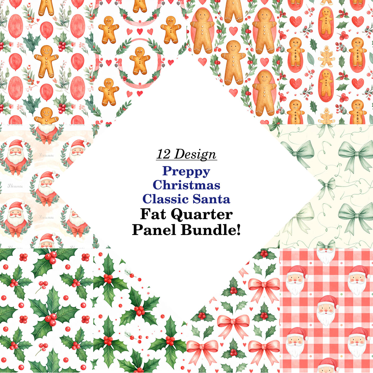 Preppy Christmas Classic Santa Fat Quarter Bundle