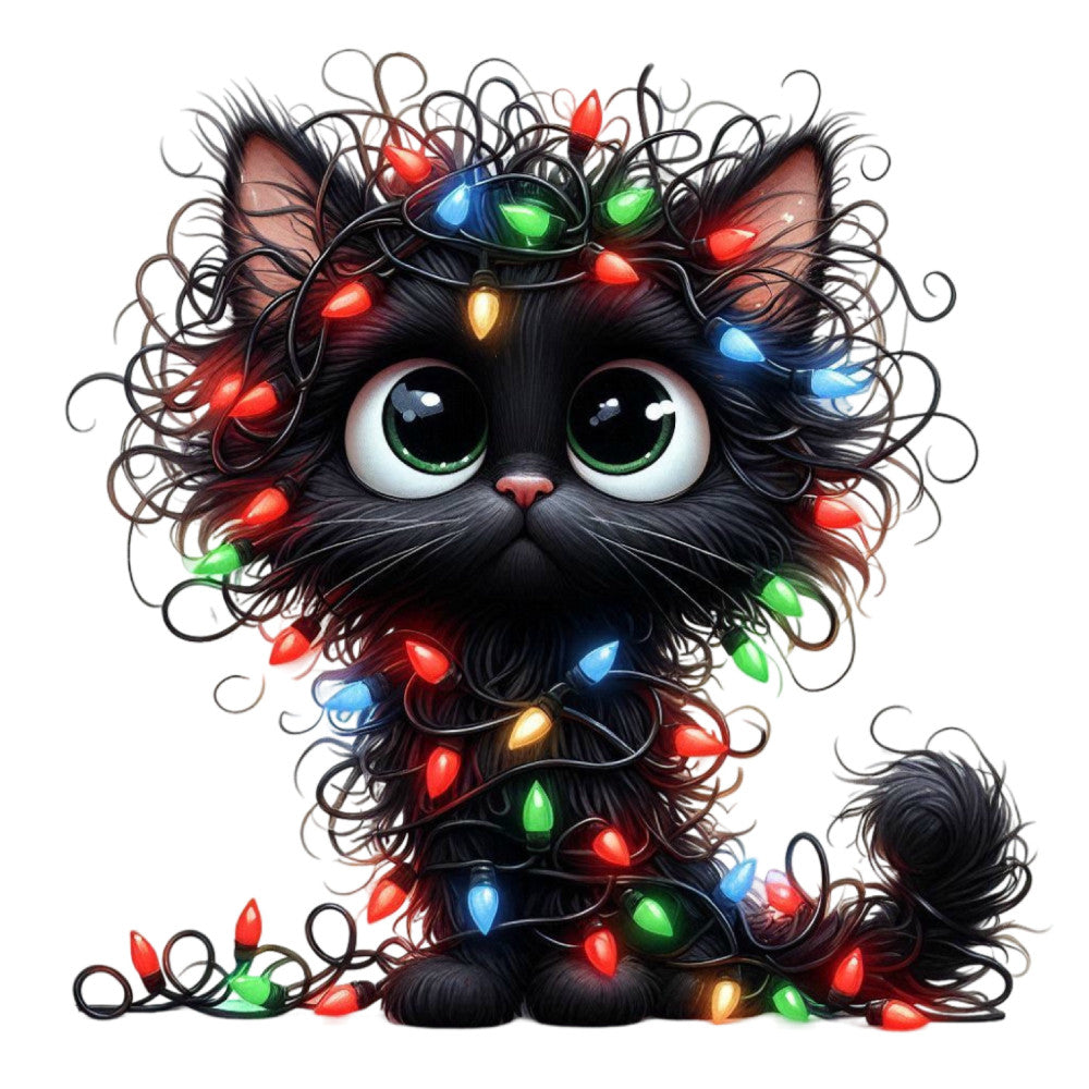 Tangled Christmas Cat Fabric Panel 16