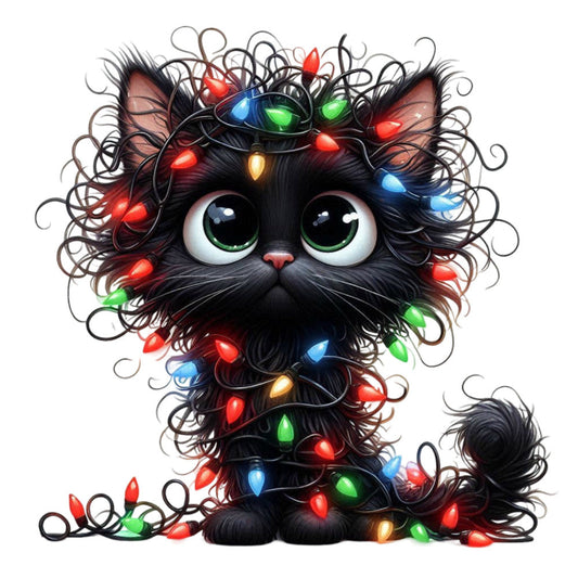 Tangled Christmas Cat Fabric Panel 16