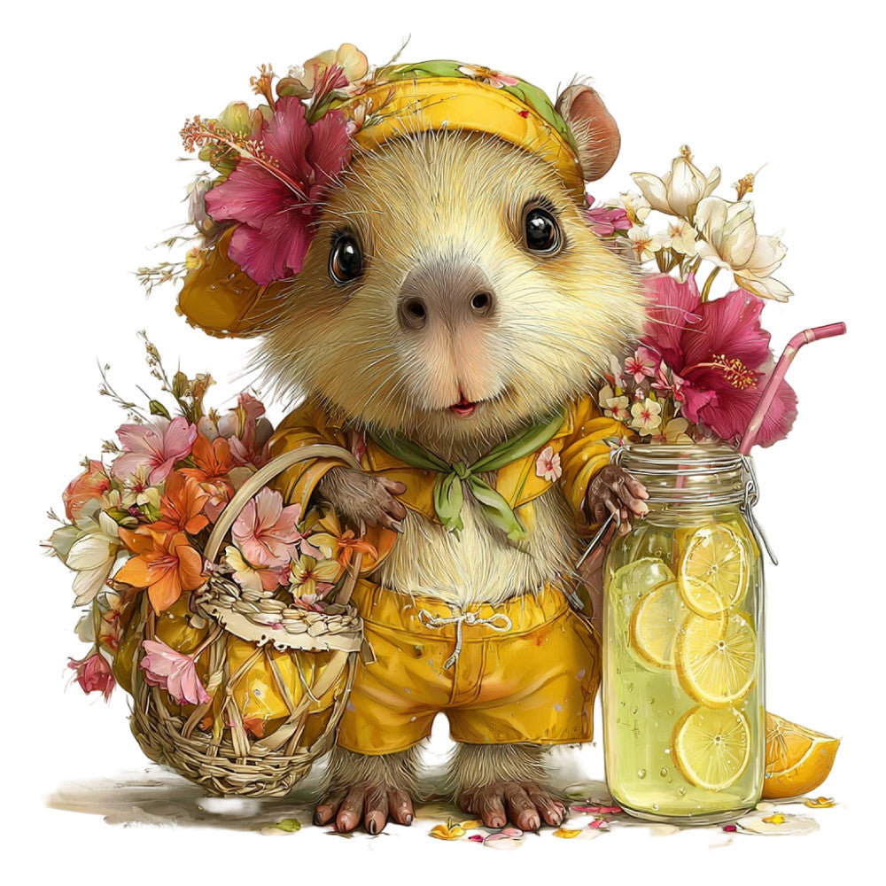 Whimsical Summer Capybara Fabric Panel 1