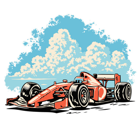 Cartoon Racecar with Clouds Fabric Panel 1