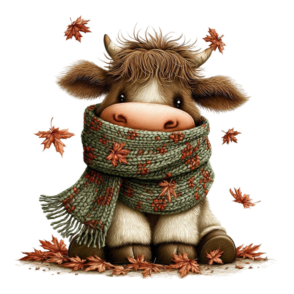Whimsical Autumn Cow Fabric Panel 5