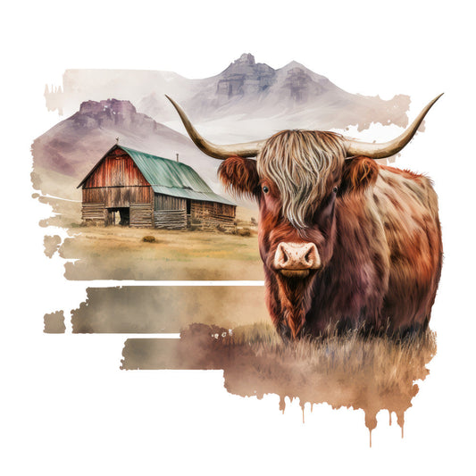 Watercolor Highland Cows Fabric Panel 13