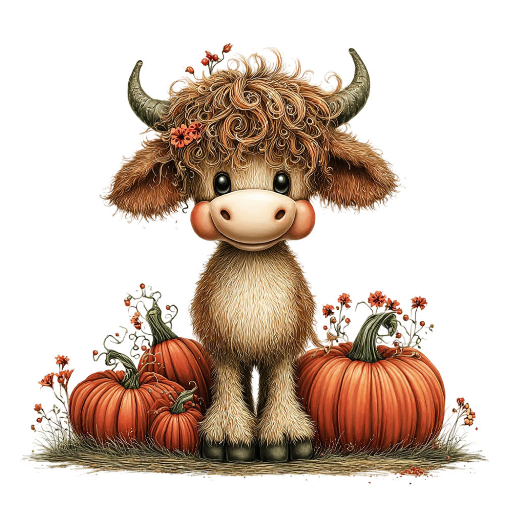 Whimsical Autumn Cow Fabric Panel 18