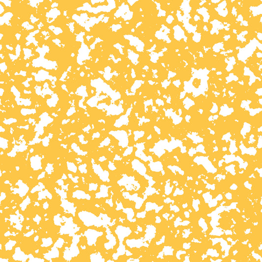 golden yellow, white, grunge pattern, distressed texture, splatter design, abstract, weathered look, vintage style, quilting cotton, fabric panel, speckled surface, artistic texture, mottled effect, paint splashes, rustic appearance, textured background, craft fabric, sewing material