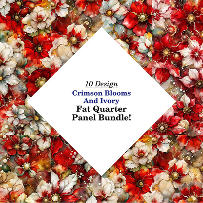 Crimson Blooms And Ivory Fat Quarter Bundle