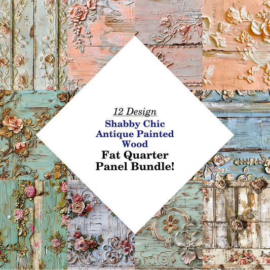 Shabby Chic Antique Painted Wood Fat Quarter Bundle
