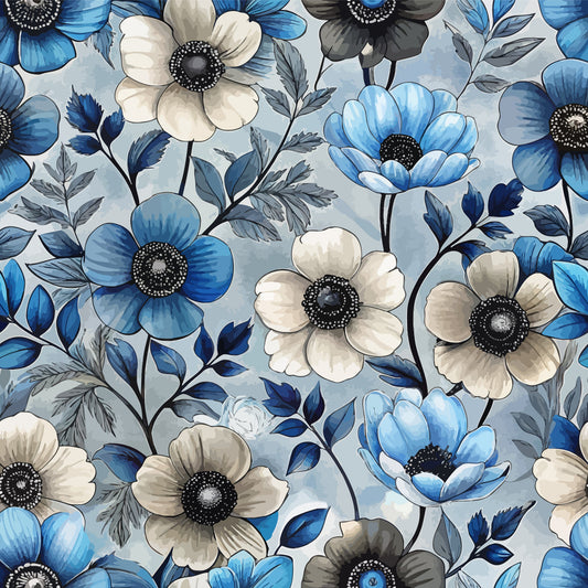 Daily Deal: Art Nouveau Anemones Pattern 2 Quilting Cotton Fabric - 45" x 3 Yards"