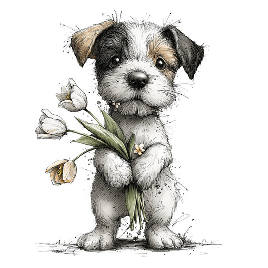 Whimsical Spring Dogs Fabric Panel 33
