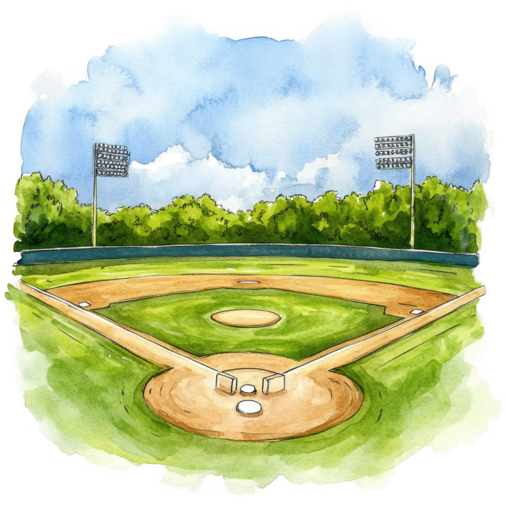 Watercolor Baseball Fabric Panel 15