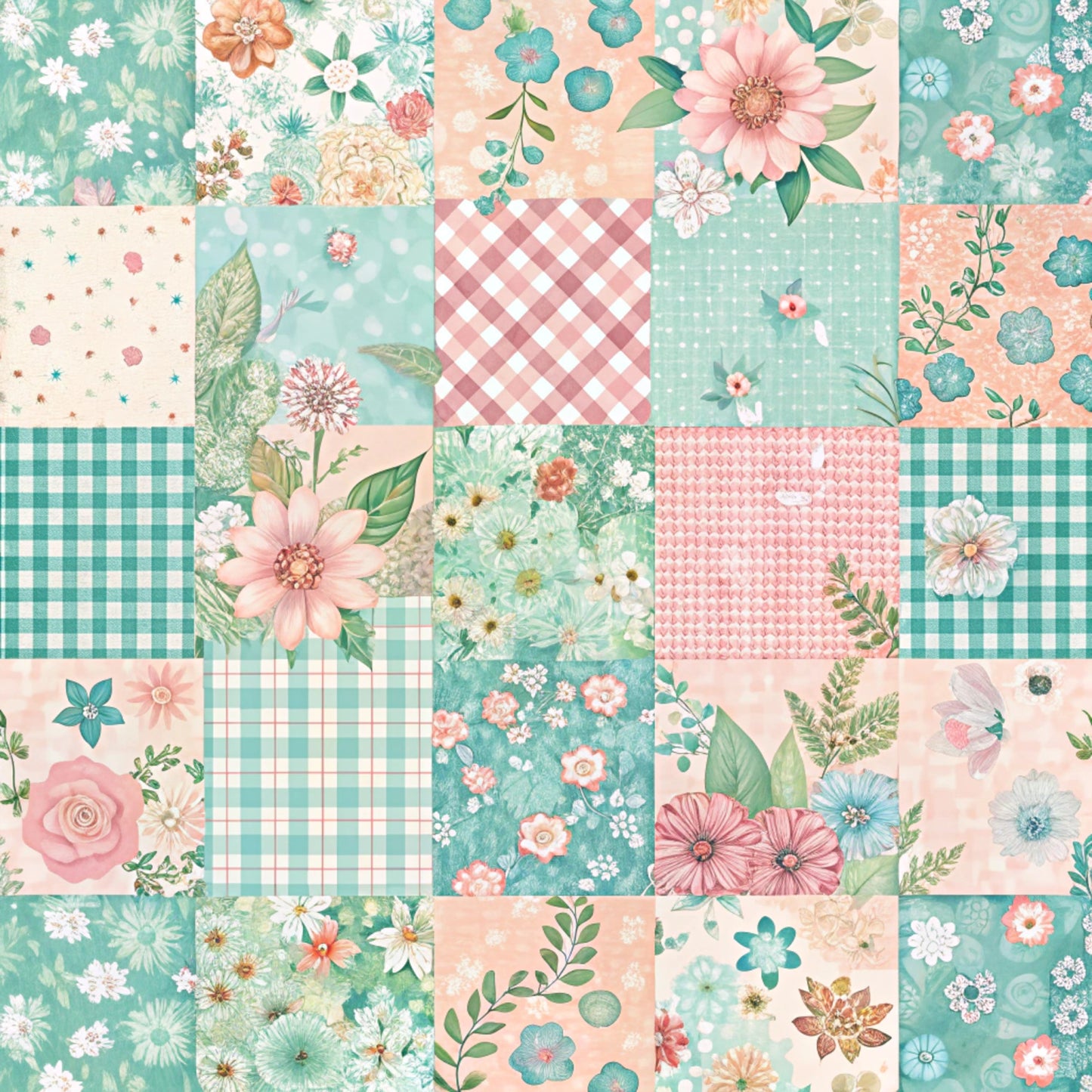 - Spring Patchwork Pattern 3 Quilting Cotton Fabric
- Floral, gingham, checkered, polka dots, houndstooth
- Soft pastel colors: peach, mint green, cream, light blue
- Botanical, leaves, blossoms, vintage, delicate
- Quilting, cotton, sewing, crafting, textile