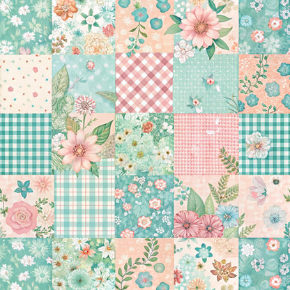 - Spring Patchwork Pattern 3 Quilting Cotton Fabric
- Floral, gingham, checkered, polka dots, houndstooth
- Soft pastel colors: peach, mint green, cream, light blue
- Botanical, leaves, blossoms, vintage, delicate
- Quilting, cotton, sewing, crafting, textile
