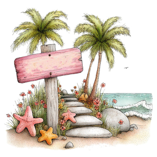 Whimsical Summer Beach Fabric Panel 2