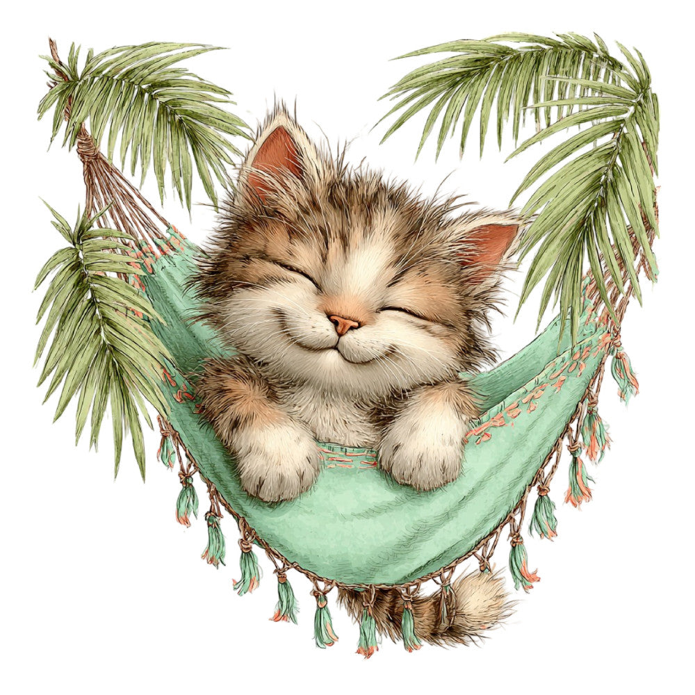 Whimsical Summer Cat Fabric Panel 25