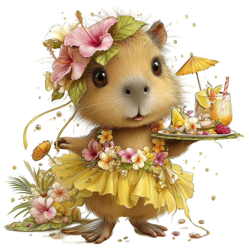 Whimsical Summer Capybara Fabric Panel 16