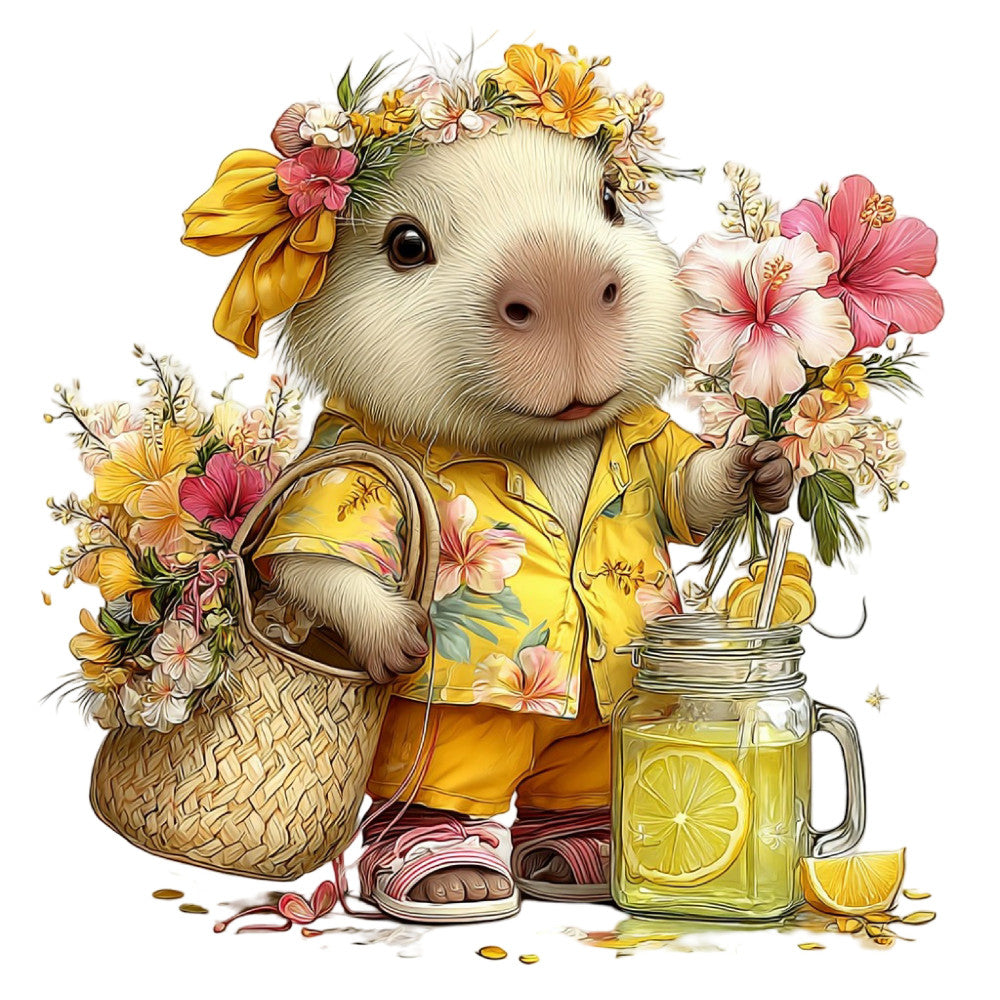 Whimsical Summer Capybara Fabric Panel 29
