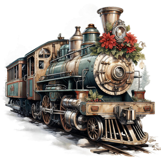 Vintage Christmas Trains Fabric Panel 3