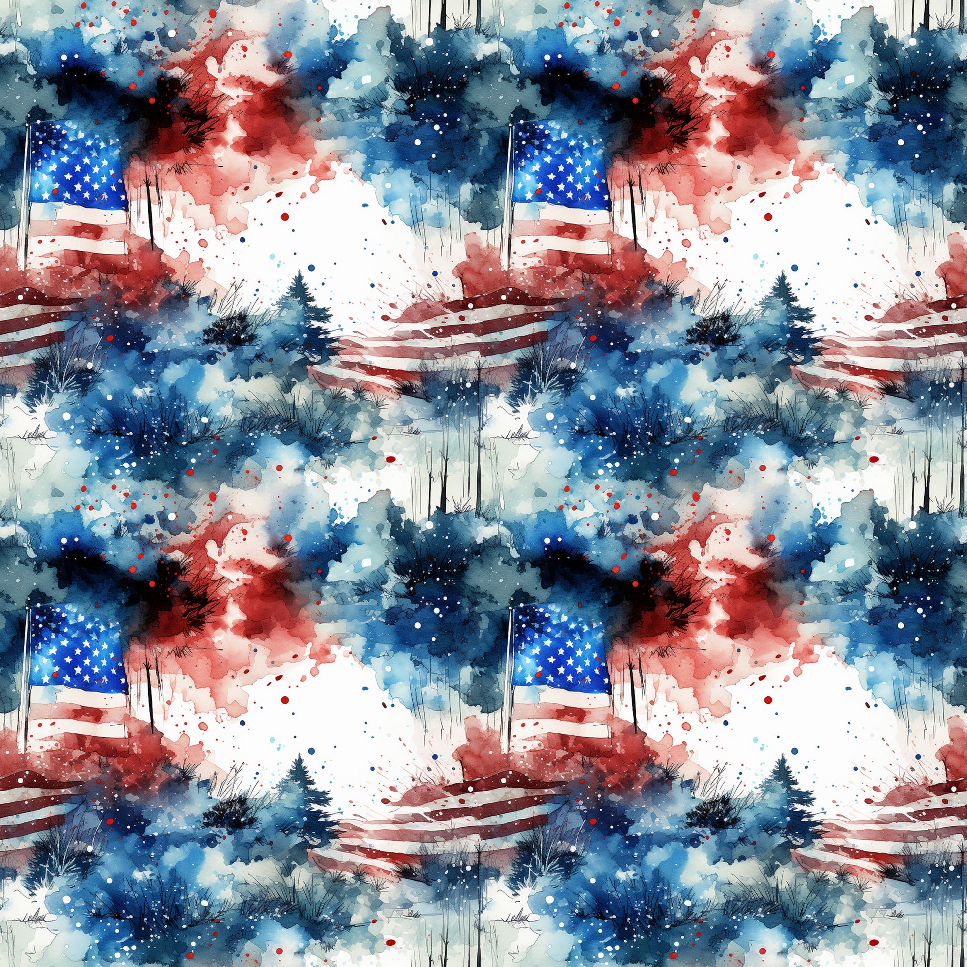 patriotic grunge, watercolor style, american flag, red white blue, abstract splashes, paint splatters, distressed look, quilting cotton, fabric panel, stars and stripes, artistic brushstrokes, navy blue, crimson red, weathered effect, fourth of july, independence day, contemporary art, mixed media appearance, textile design, repeating pattern