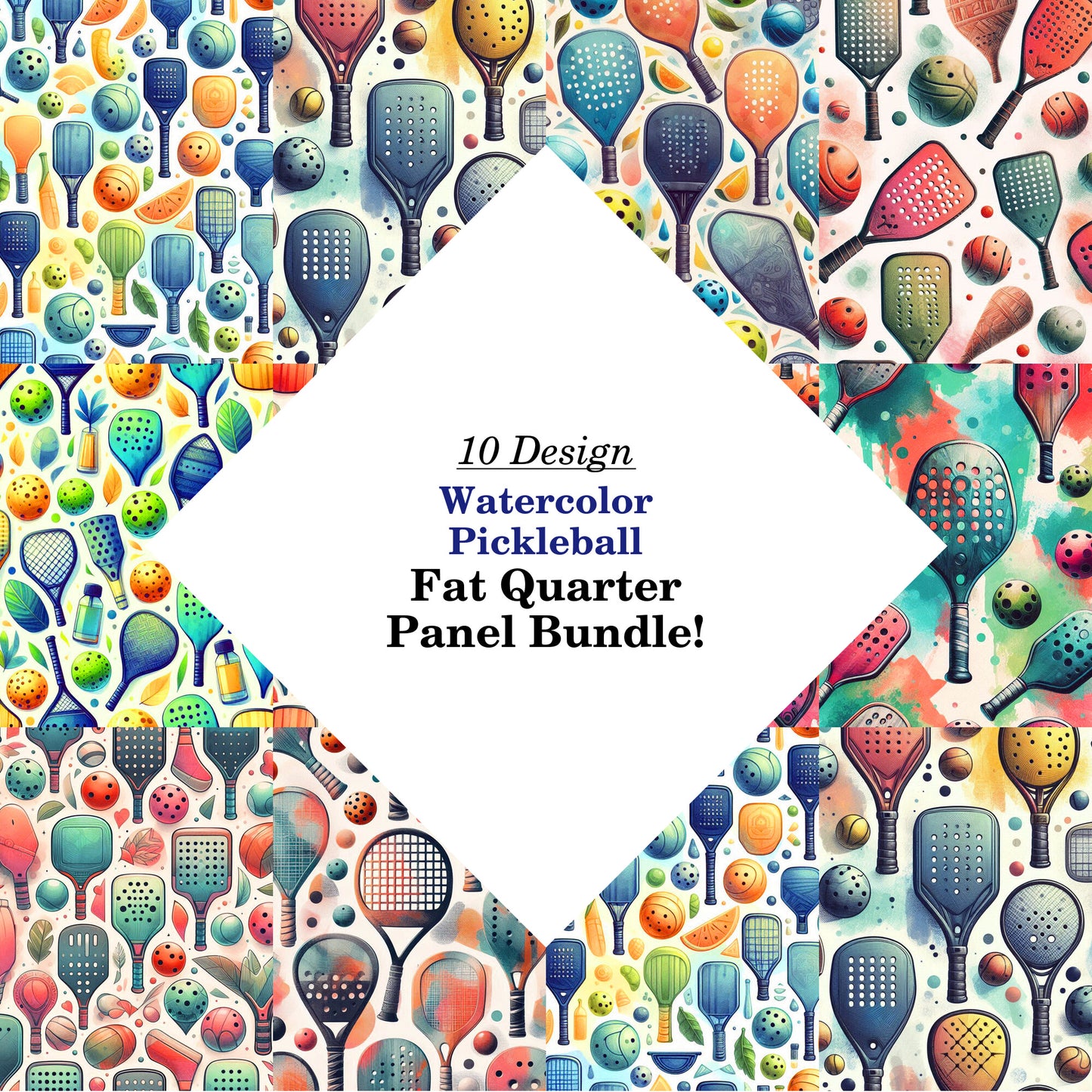 Watercolor Pickleball Fat Quarter Bundle