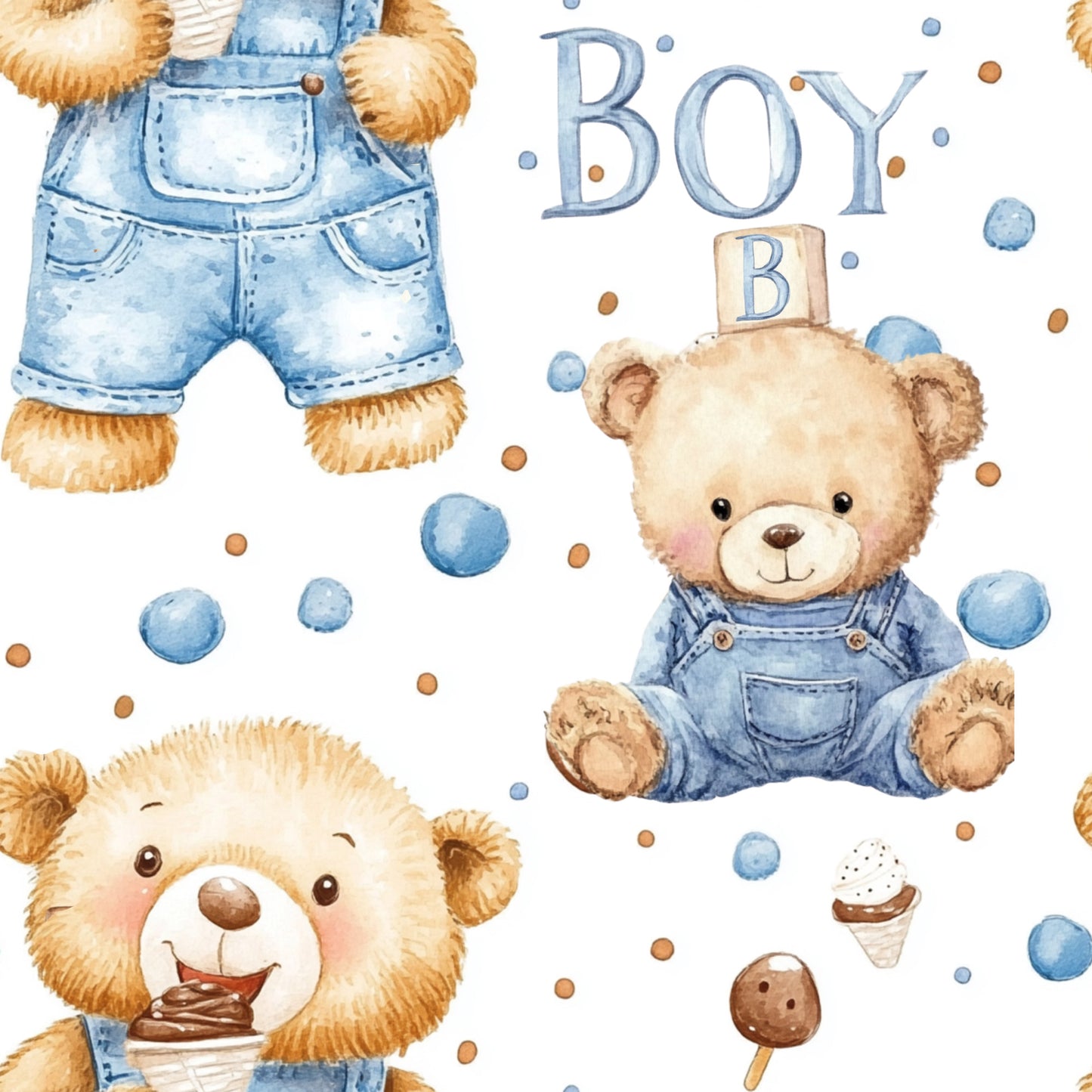 Blue Teddy Bear Baby Boy Pattern 9 Quilting Cotton Fabric