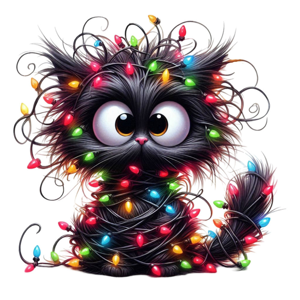 Tangled Christmas Cat Fabric Panel 20