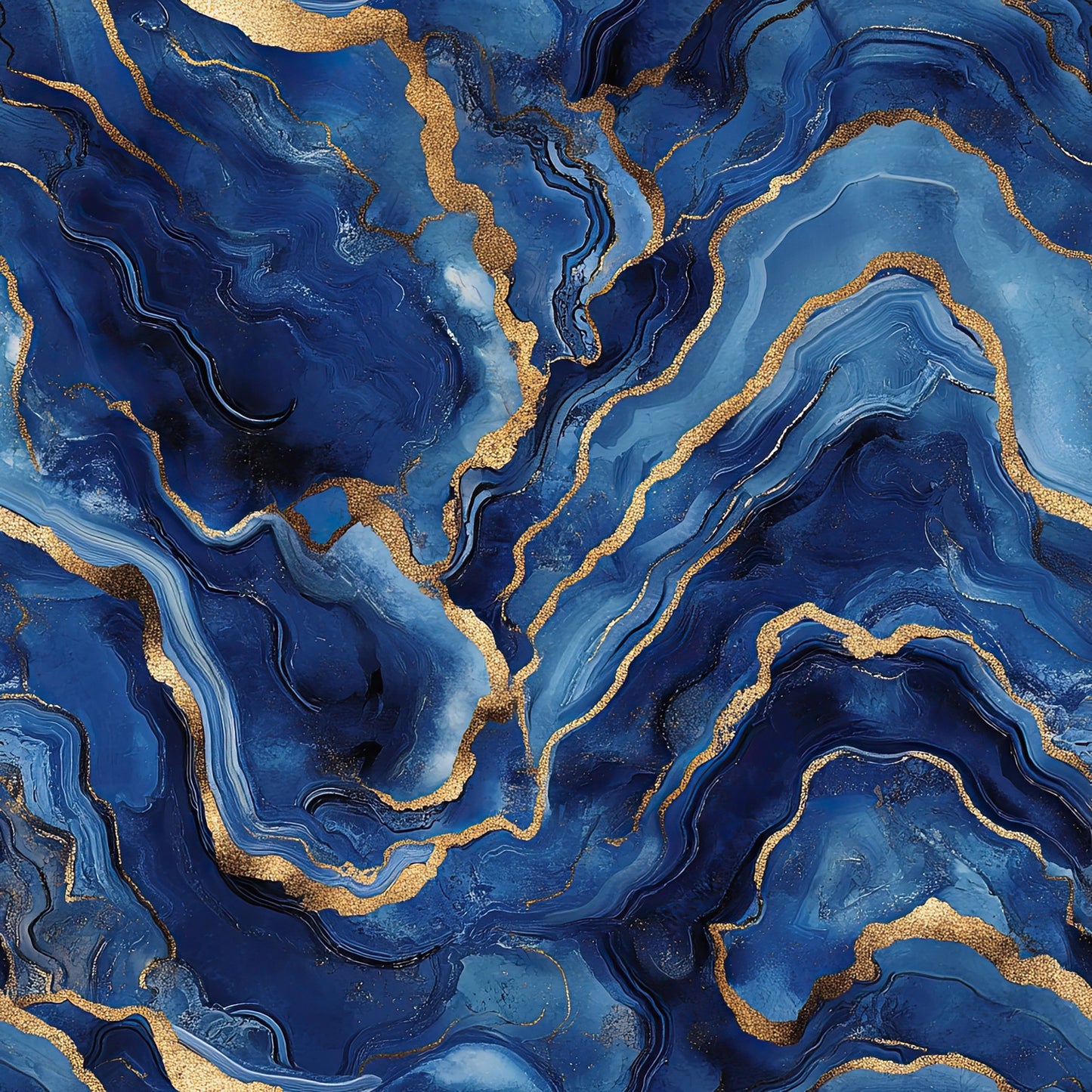 royal blue, navy blue, gold, bronze, copper, agate pattern, geode design, marble veining, fluid swirls, organic curves, mineral formation, luxurious texture, flowing lines, crystalline structure, quilting cotton, fabric panel, geological inspired, abstract design, metallic accents, natural stone effect