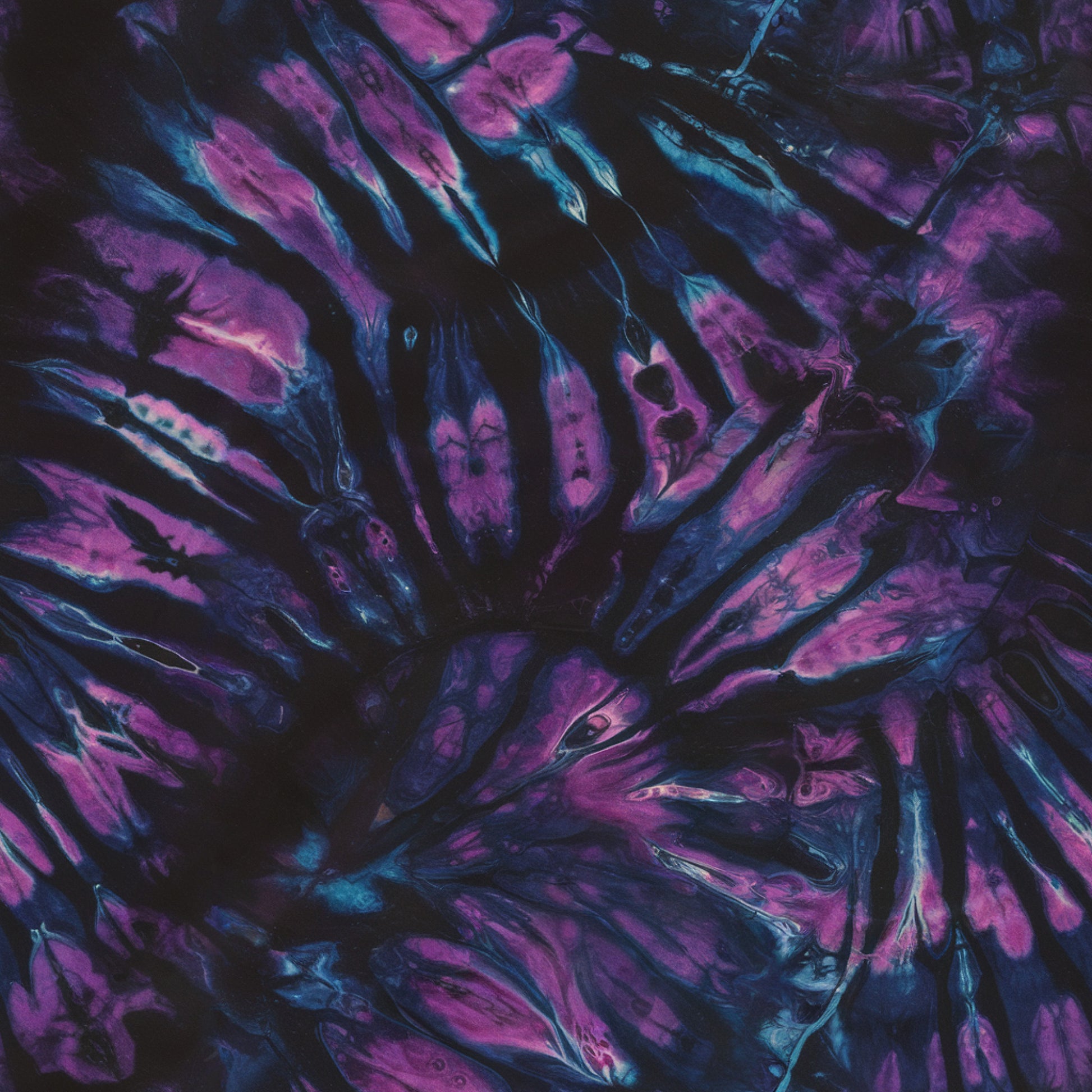 purple, magenta, teal, blue, tie dye, swirl pattern, psychedelic, retro, groovy, abstract design, vibrant colors, cotton fabric, quilting panel, bohemian, hippie style, flowing design, colorful swirls, fabric art, crafting material
