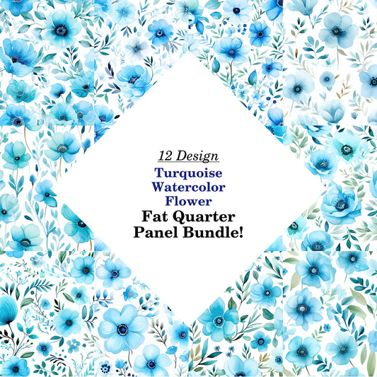 Turquoise Watercolor Flower Fat Quarter Bundle